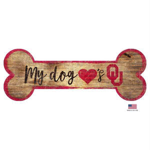 Oklahoma Sooners Distressed Dog Bone Wooden Sign - Stay Golden Doodle
