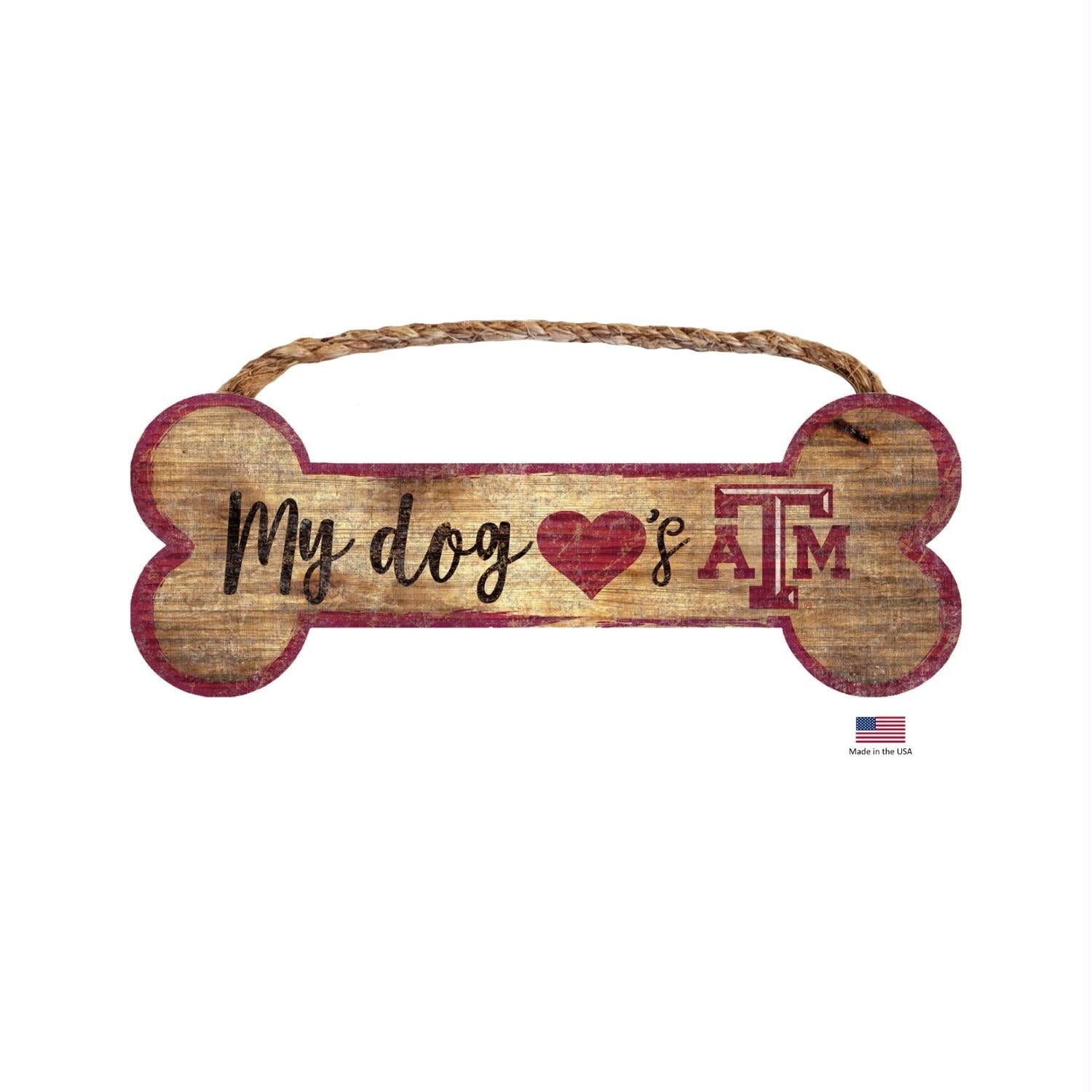 Texas A&M Aggies Distressed Dog Bone Wooden Sign - Stay Golden Doodle