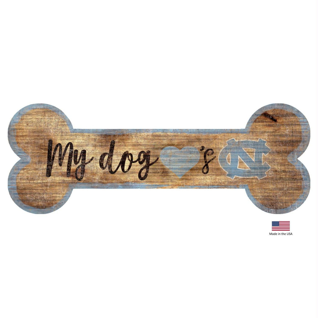 North Carolina Tarheels Distressed Dog Bone Wooden Sign - Stay Golden Doodle