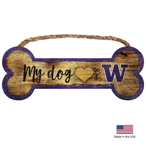 Washington Huskies Distressed Dog Bone Wooden Sign - staygoldendoodle.com