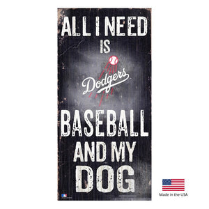 Los Angeles Dodgers Distressed Baseball And My Dog Sign - staygoldendoodle.com