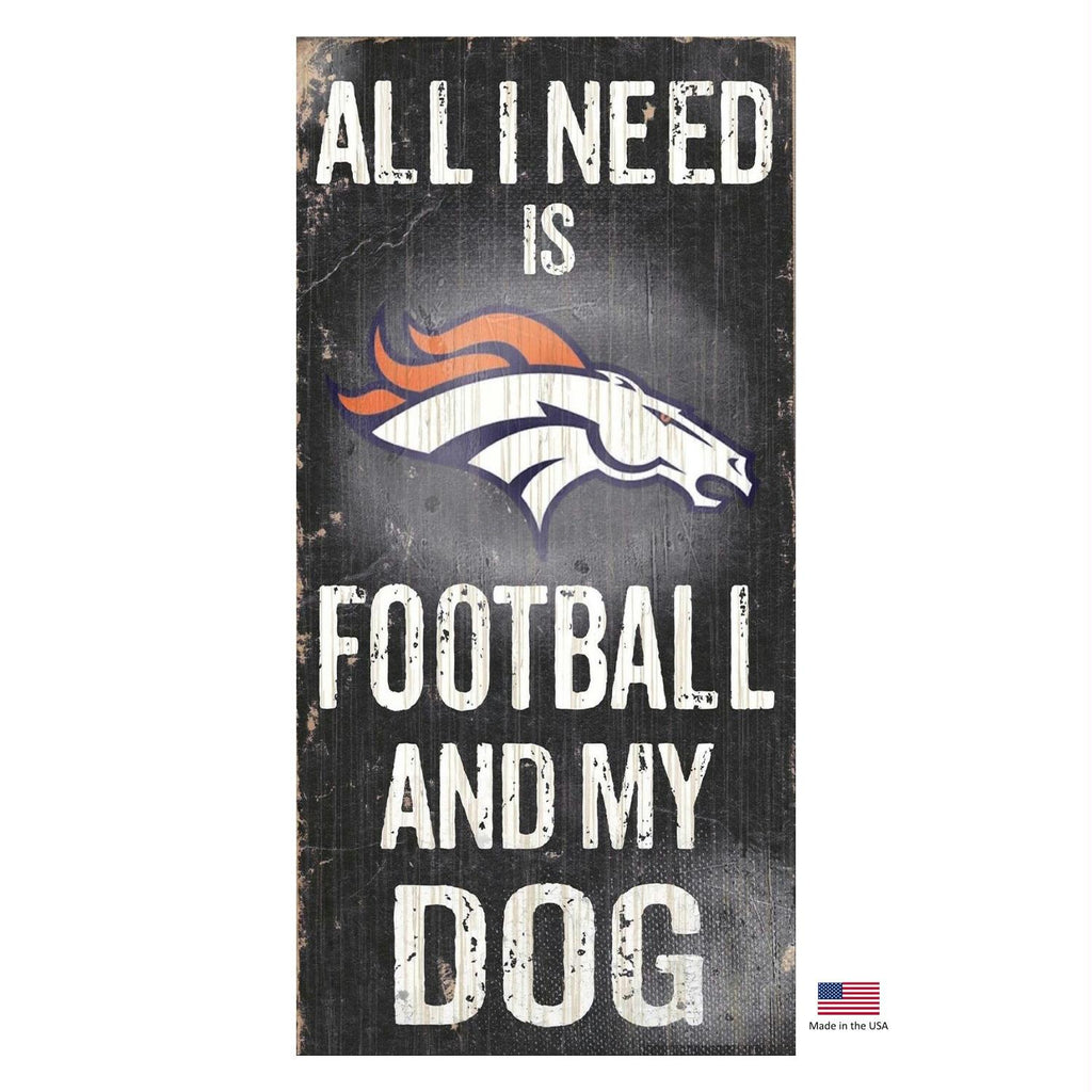 Denver Broncos Distressed Football And My Dog Sign - staygoldendoodle.com