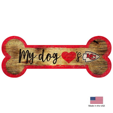 Kansas City Chiefs Distressed Dog Bone Wooden Sign - staygoldendoodle.com