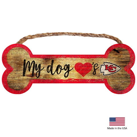 Kansas City Chiefs Distressed Dog Bone Wooden Sign - staygoldendoodle.com