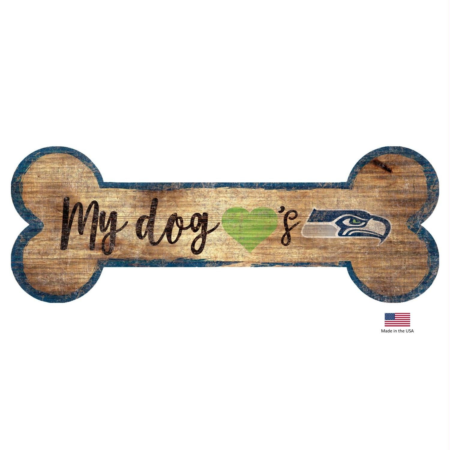 Seattle Seahawks Distressed Dog Bone Wooden Sign - staygoldendoodle.com