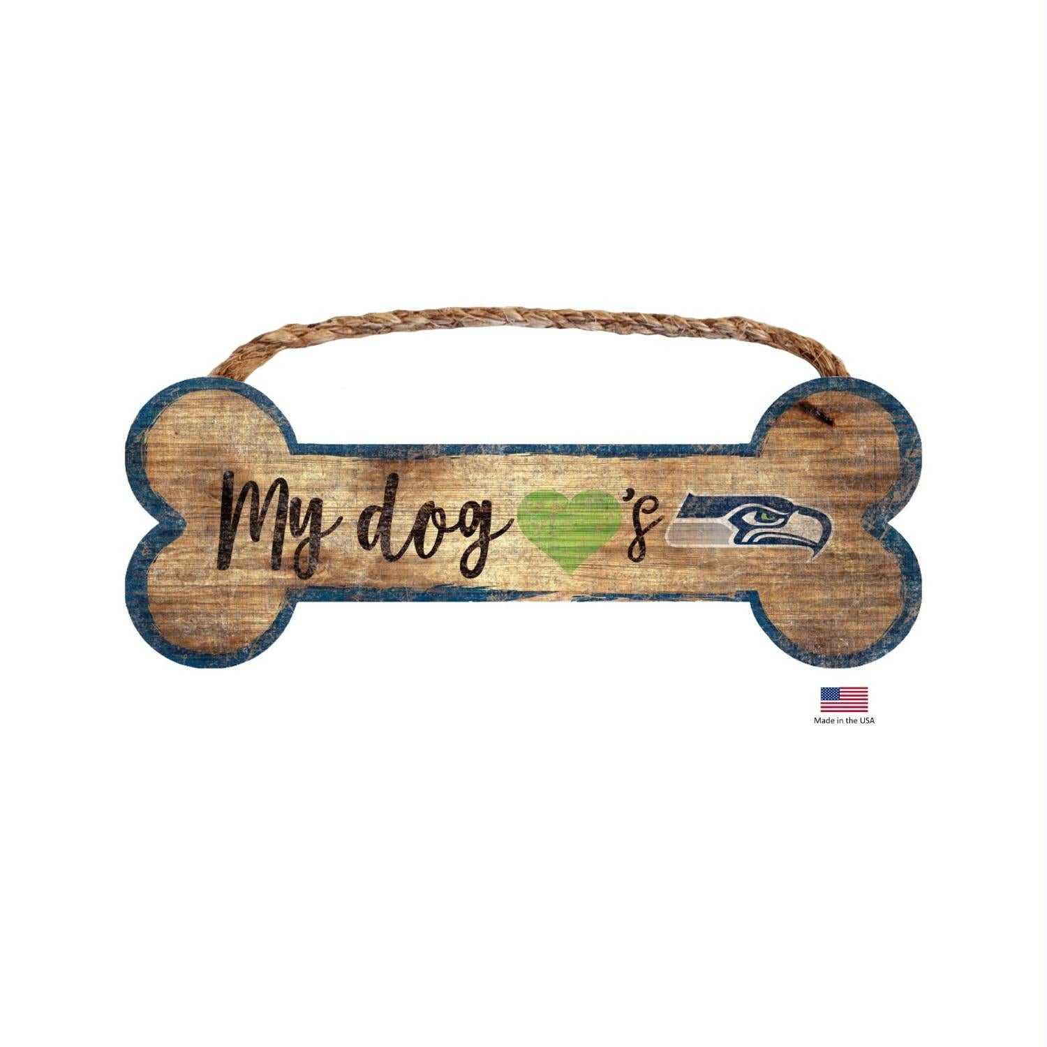 Seattle Seahawks Distressed Dog Bone Wooden Sign - staygoldendoodle.com