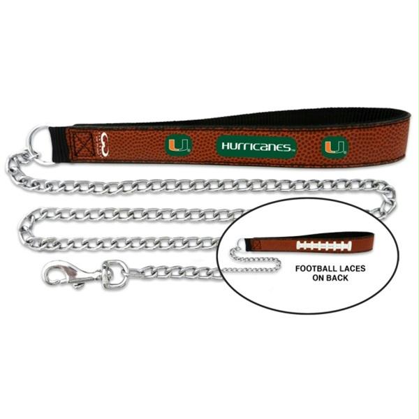Miami Hurricanes Football Leather and Chain Leash - staygoldendoodle.com