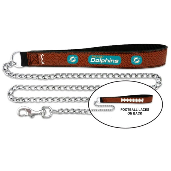 Miami Dolphins Football Leather and Chain Leash - staygoldendoodle.com