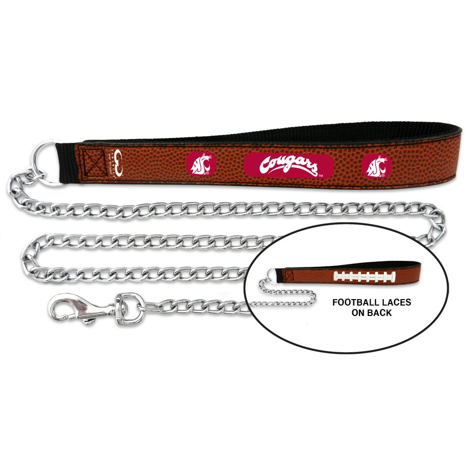 WA State Cougars Football Leather & Chain Leash - LG