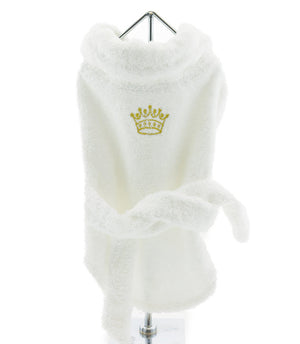 Dudley's White Bathrobe with Gold Crown Embroidery