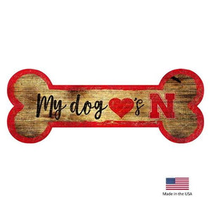 Nebraska Huskers Distressed Dog Bone Wooden Sign